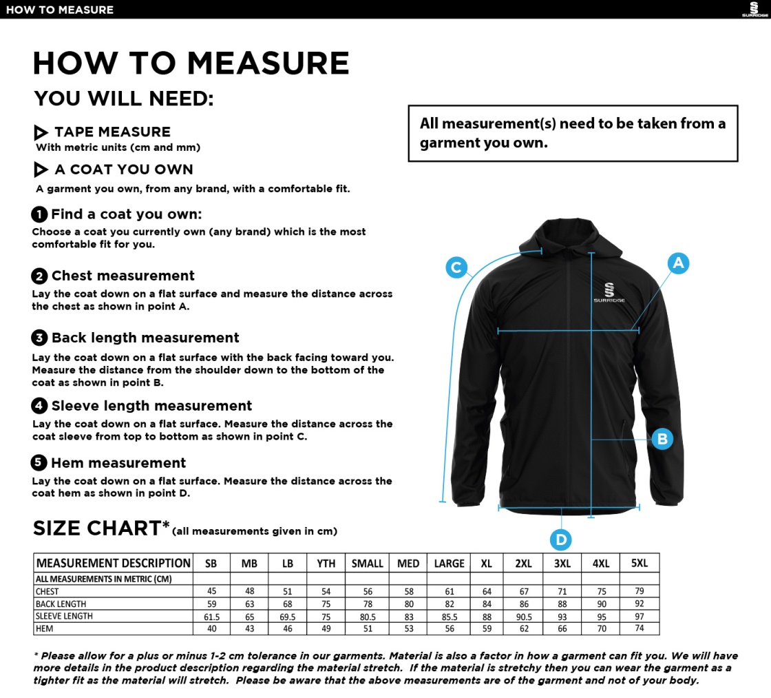 brodsworth main cc Dual Full Zip Training Jacket : Black - Size Guide