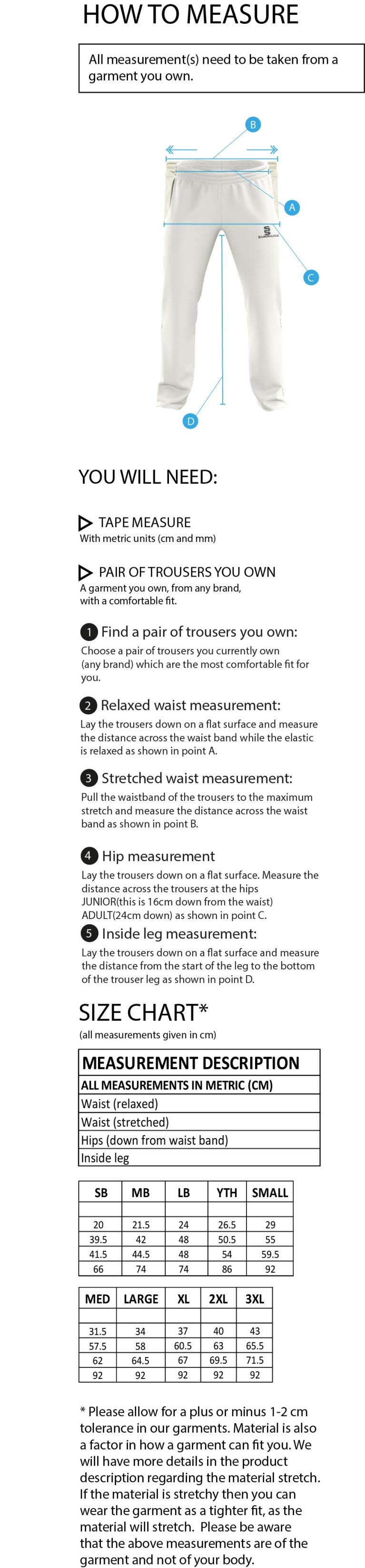 brodsworth main cc Standard Playing Pant - Size Guide
