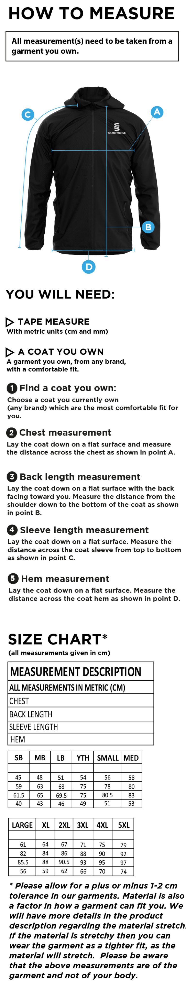 brodsworth main cc Dual Full Zip Training Jacket : Black - Size Guide