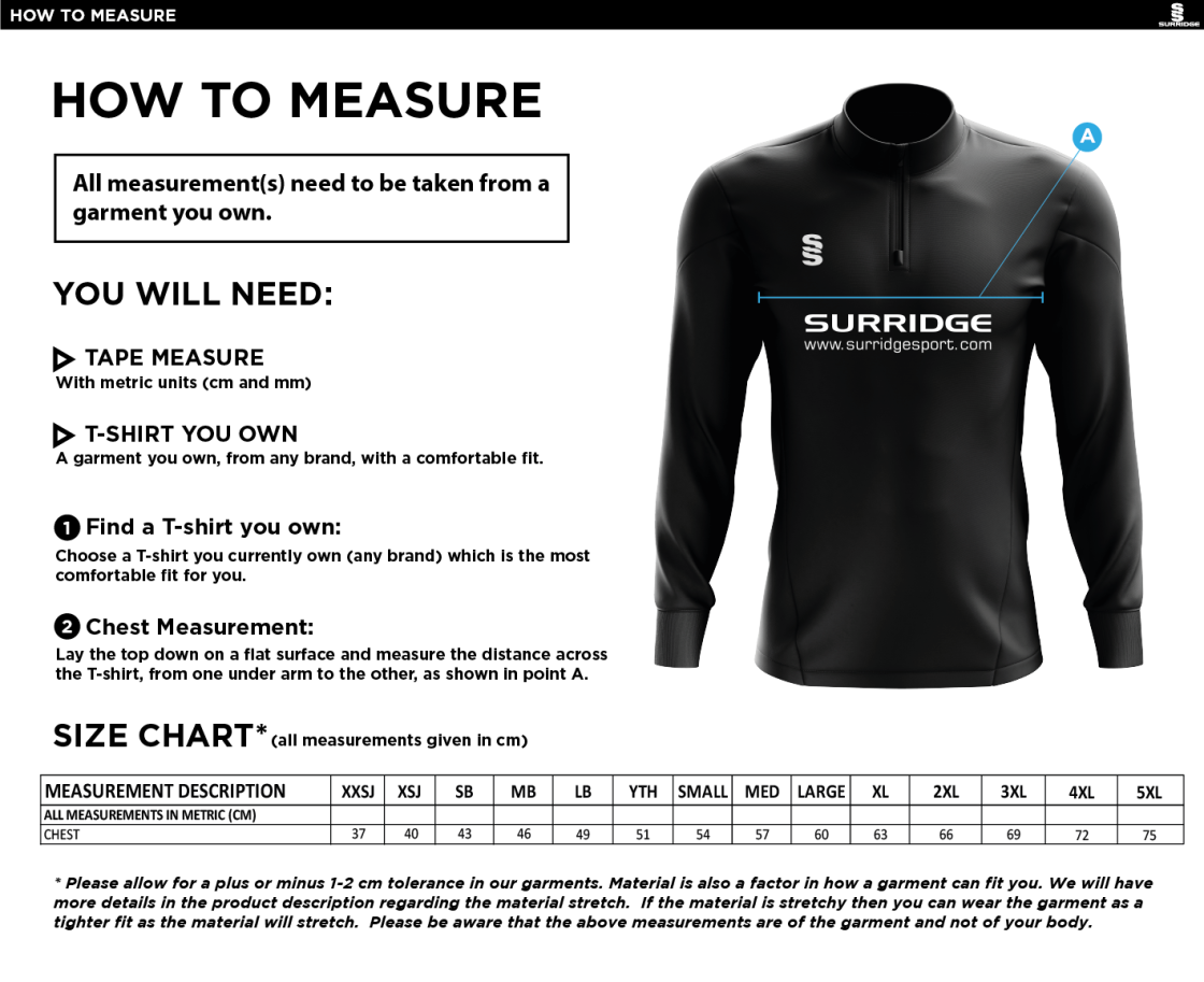 brodsworth main cc 1/4 Zip Dual Performance Top :  Black - Size Guide