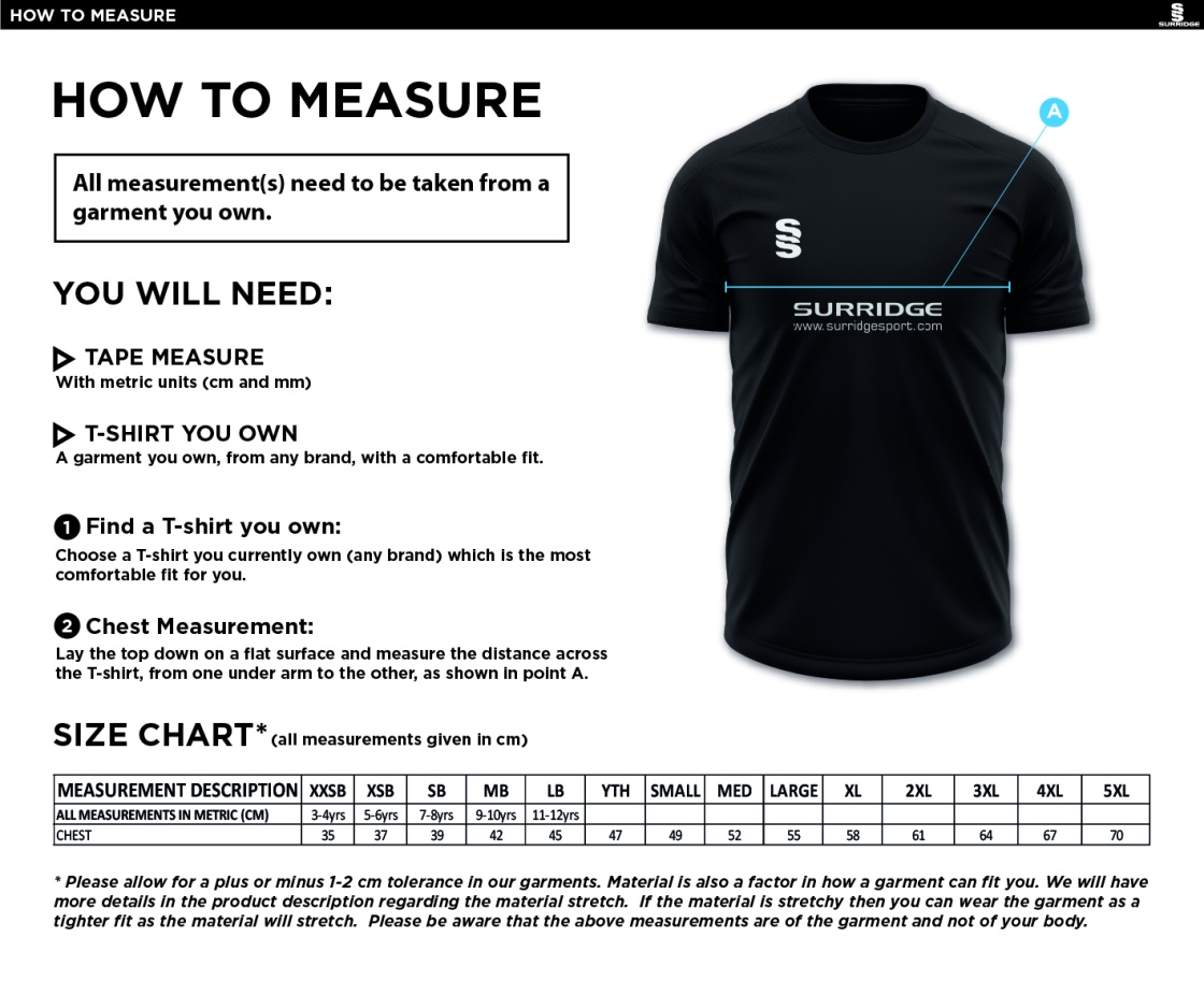 brodsworth main cc Dual Games Shirt : Black - Size Guide